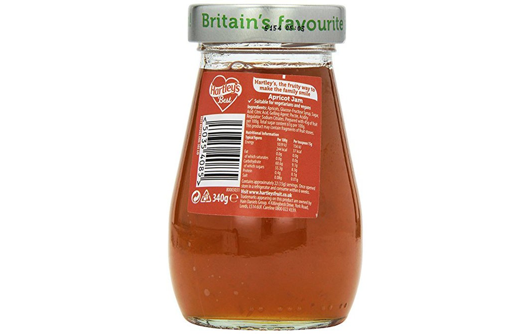 Hartley's Best Apricot Jam    Glass Jar  340 grams